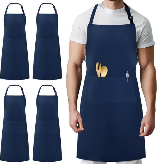 4 Pack Adjustable Bib Apron with 2 Pockets Cooking Kitchen Aprons for Women Men Chef