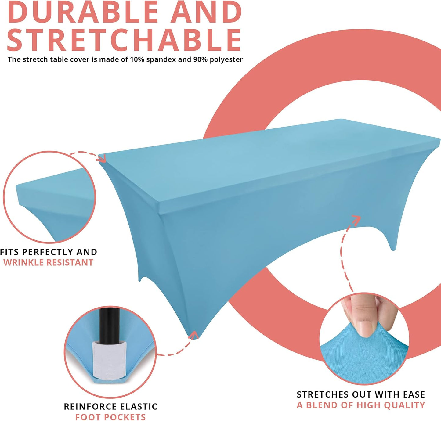 Spandex Tablecloth 2 Pack [6FT, Blue Mist] Tight, Fitted, Washable and Wrinkle Resistant Stretch Rectangular Patio Table Cover for Event, Wedding, Banquet & Parties [72Lx30Wx30H Inch]