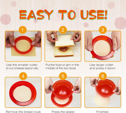 Sandwich Cutter and Sealer - 5 PCS Decruster Sandwich Maker - Peanut Butter and Jelly Crustless Sandwich Bread Pancake Maker Cookie Cutter for Kids Children Boys Girls