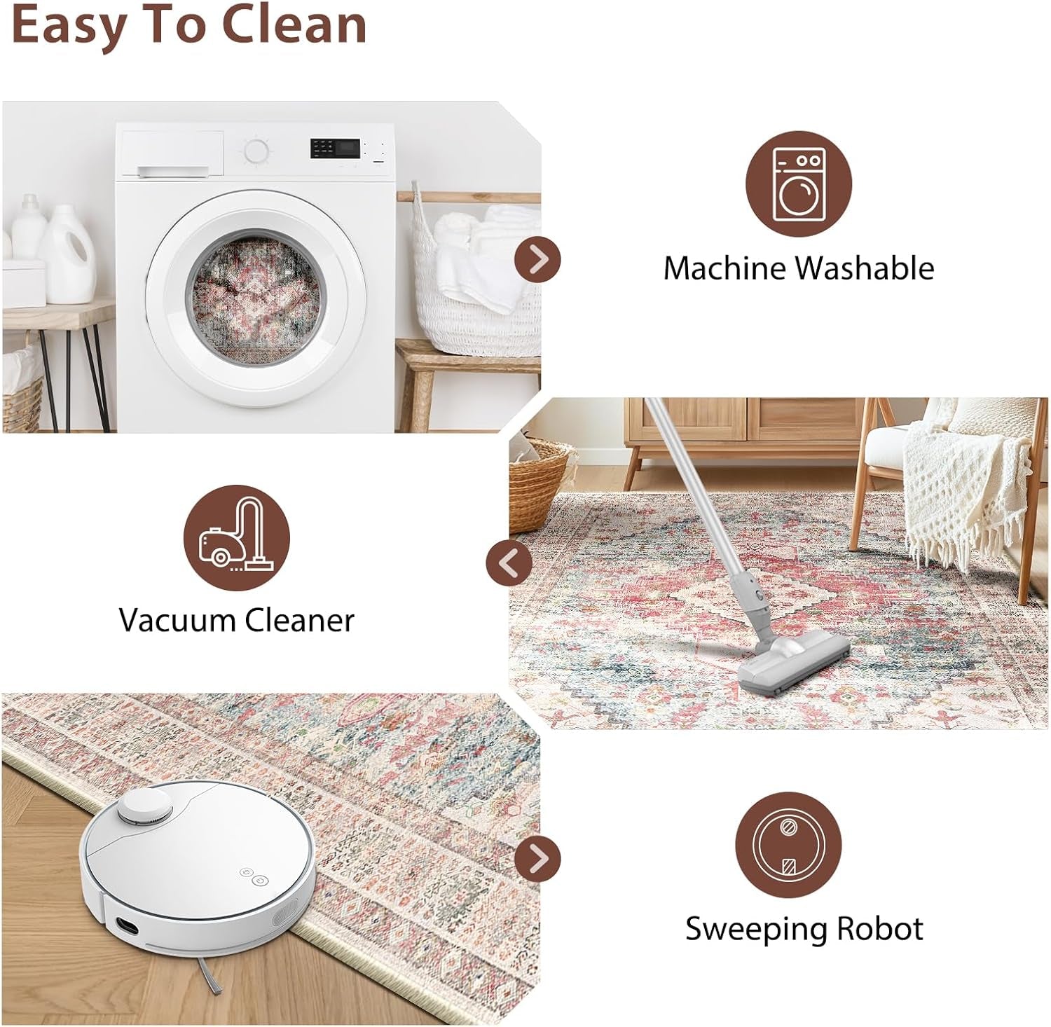 5X7 Area Rug for Living Room Washable Rugs No Pile Carpet for Entryway Bedroom Dinning Room Playroom Vintage Boho Carpet Print Distressed Non-Slip, 5 X 7 Ft, Pink