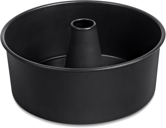 Angel Food Cake Pan, 10 Inch Cake Pan round Baking Tube Tin for Baking Pound Cakes, Conical Hollow & One-Piece Design, Stainless Steel Core & Heavy-Duty, Oven Safe - Black