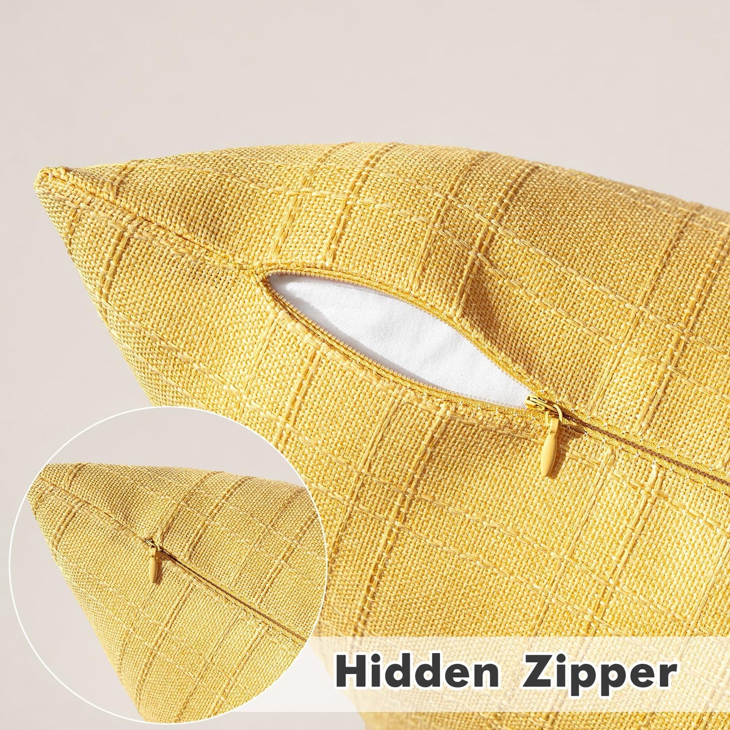 Outdoor Waterproof Throw Pillow Covers Decorative Farmhouse Water Resistant Cushion Covers for Tent Patio Garden Couch Sofa Pack of 2, 18X18 Inch Yellow