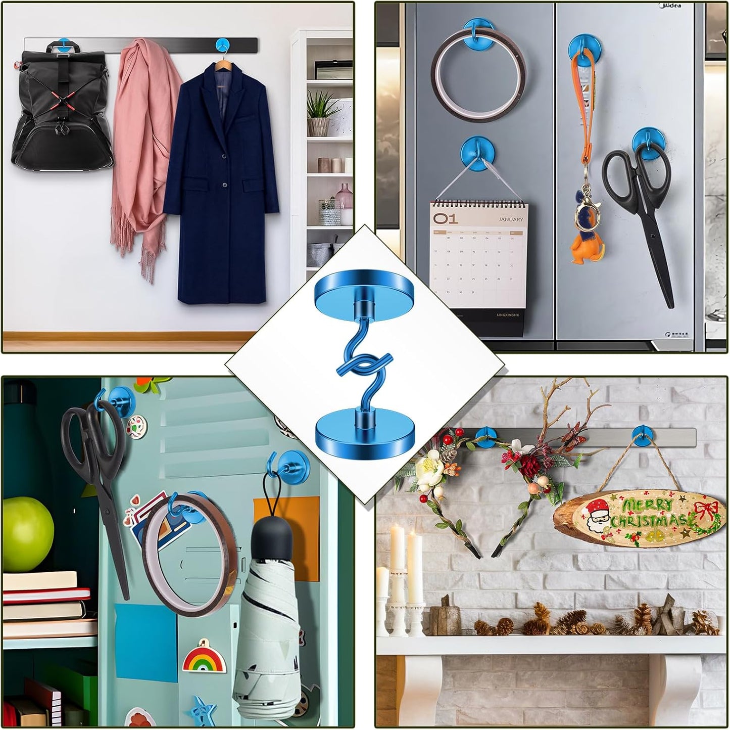 Heavy Duty Neodymium Magnetic Hooks - 10 Pack, 110 lbs Capacity, Rust-Proof Blue Magnets for Versatile Hanging Solutions in Kitchen, Garage, and Cruise Use