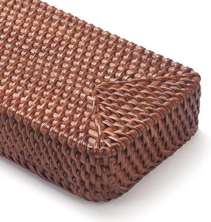 Rattan Bathroom Vanity Trays Toilet Tank Baskets Long Narrow Hand Towel Storage Basket for Storage, Decorative (Honey Brown 10.2 X 4.9 X 1.6 Inch)