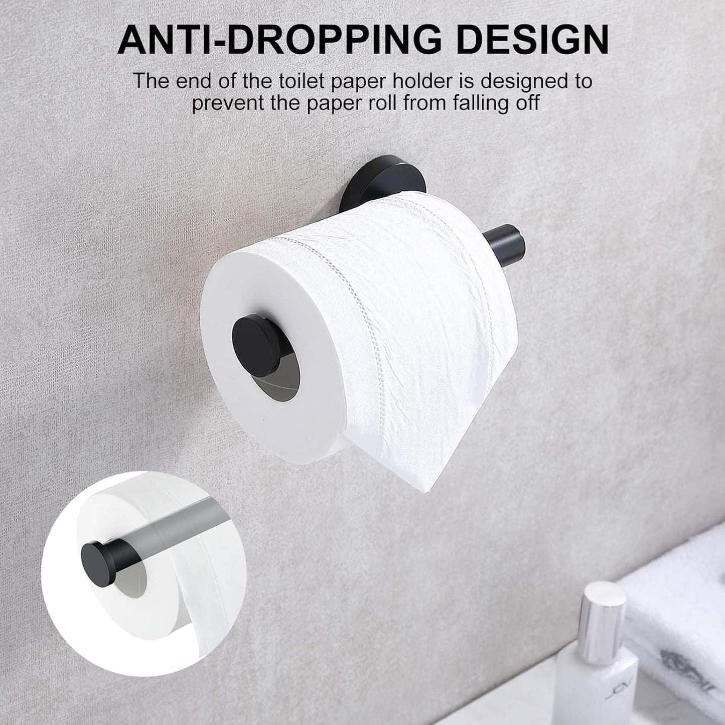 Toilet Paper Holder Wall Mount Screw-In Matte Black Bathroom Toilet Paper Roll Holders Stainless Steel Tissue Holder for Bathroom Hardware Accessories, Drill Hole