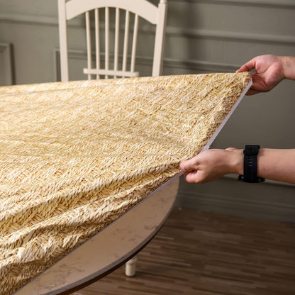 Round Vinyl Fitted Tablecloth with Flannel Backing Elastic Edge Design Table Cover Waterproof Oil-Proof PVC Table Cloth Stain-Resistant Best for 32"-36" Round