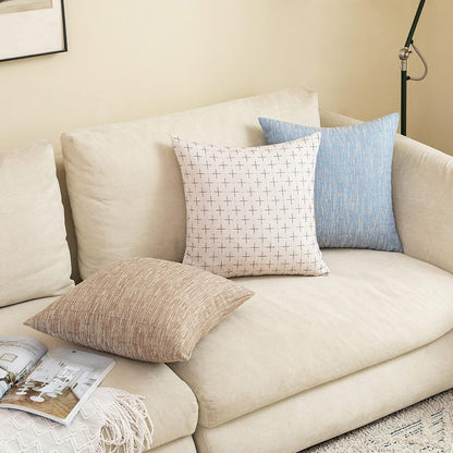 Pack of 2 Decorative Burlap Linen Christmas Throw Pillow Covers Modern Farmhouse Pillowcases Rustic Woven Textured Cushion Cover for Sofa Couch Bed 18X18 Inch Beige