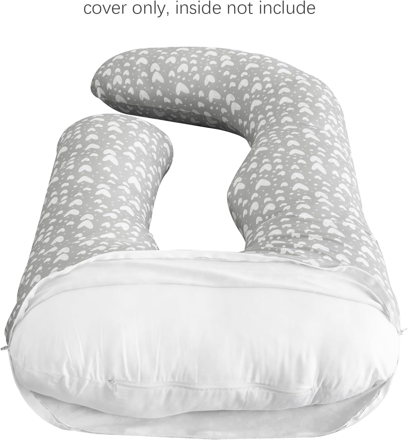 Pregnancy Pillow Cover U-Shaped, Super Soft Replacement Cover for Maternity Pillow, Full Body Asymmetric Pregnancy Pillow Case, Universal Fit, Grey Hearts Print