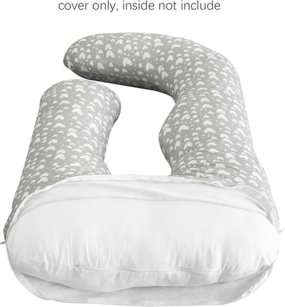 Pregnancy Pillow Cover U-Shaped, Super Soft Replacement Cover for Maternity Pillow, Full Body Asymmetric Pregnancy Pillow Case, Universal Fit, Grey Hearts Print