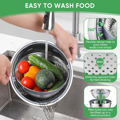 Mixing Bowls with Lids Set of 3, Stainless Steel Mixing Bowl and Colander for Kitchen, 3 Grater Attachments & Non-Slip Bottoms, Visible & Airtight Lid, Multicolor