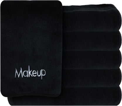 Makeup Towels - Pack of 6 - Ultra Soft & Gentle Microfiber Coral Fleece Washcloth Face Make up Remover, 13 X 13 In, Black