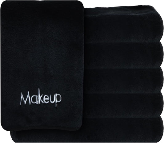 Makeup Towels - Pack of 6 - Ultra Soft & Gentle Microfiber Coral Fleece Washcloth Face Make up Remover, 13 X 13 In, Black