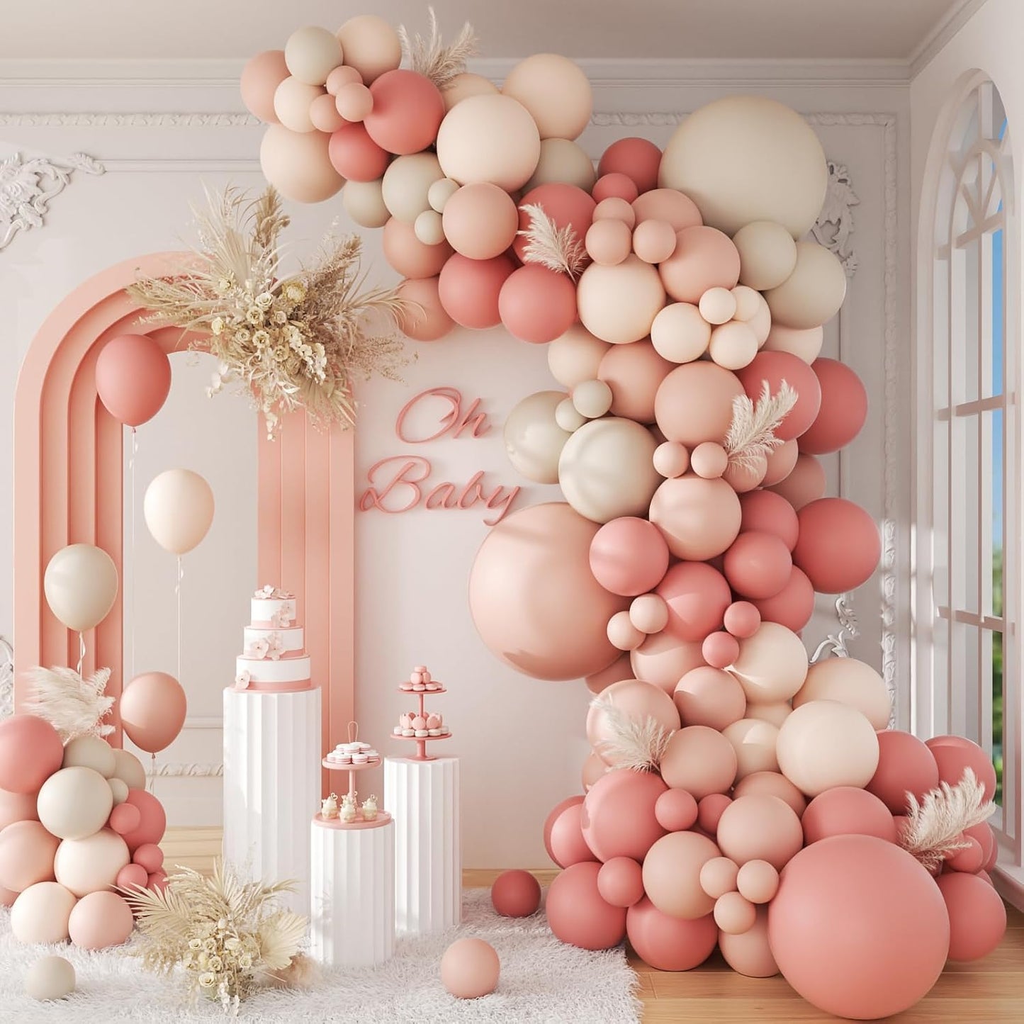 141Pcs Dusty Pink Balloon Arch Kit, Dusty Rose Balloons with Nude White Sand Light Pink Balloons, Boho Balloon Arch Kit for Bridal Wedding Baby Shower Birthday Party Decorations
