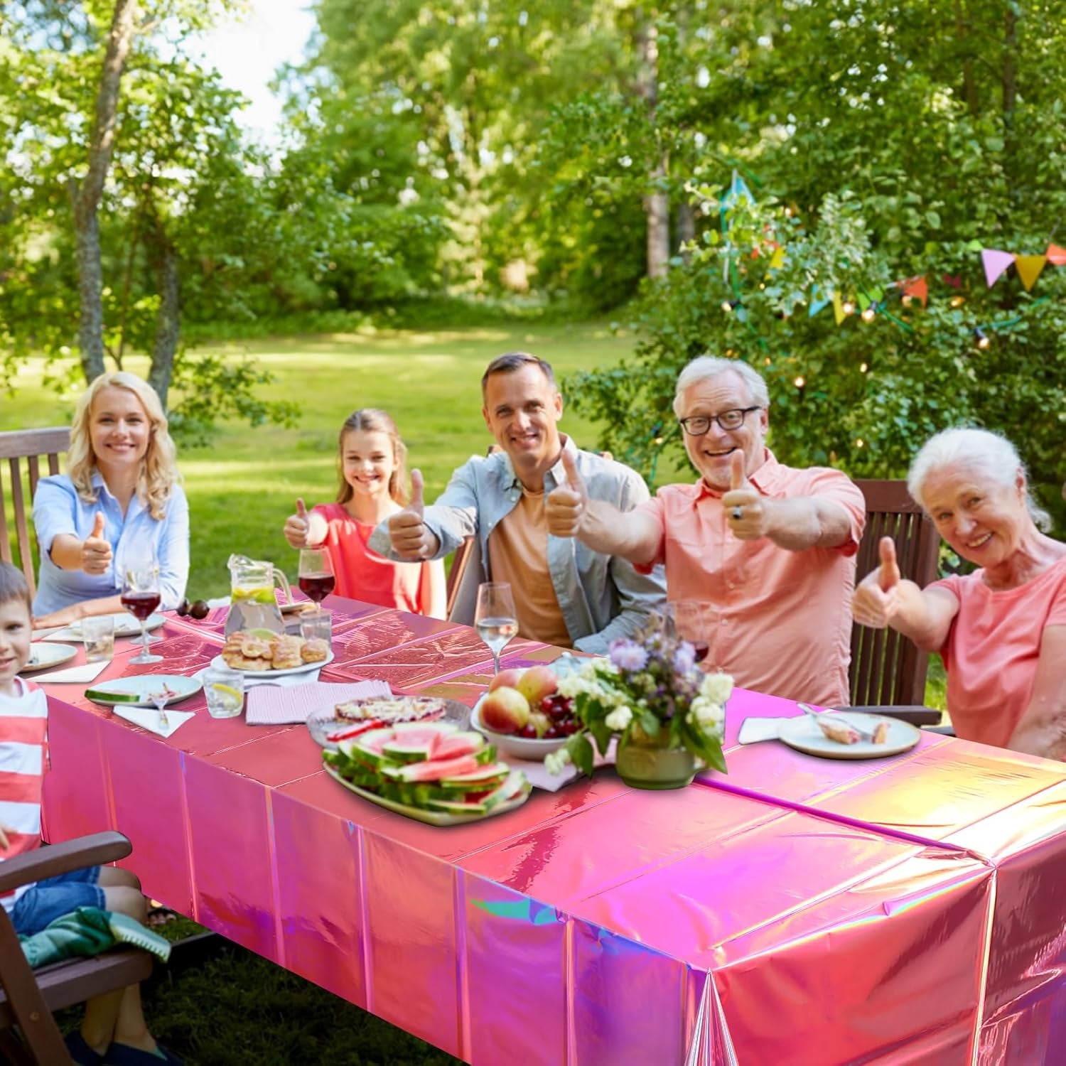 1 Pack Iridescent Pink Plastic Tablecloths,  Shiny Disposable Laser Rectangle Table Covers, Holographic Foil Tablecloth Iridescent Party Decorations for Birthday Wedding Christmas, 54X108Inch