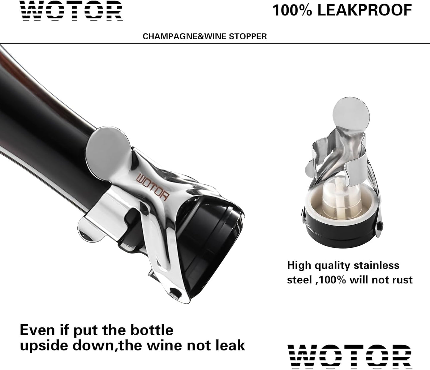 Champagne&Wine Bottle Stoppers Stainless Steel with Food Grade Silicone, Leak Proof Keep Fresh Reusable Saver, Cork Suitable for Wine, Champagne, Cava, Prosecco and Sparkling (2 Pack Silver）