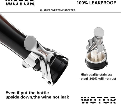 Champagne&Wine Bottle Stoppers Stainless Steel with Food Grade Silicone, Leak Proof Keep Fresh Reusable Saver, Cork Suitable for Wine, Champagne, Cava, Prosecco and Sparkling (6 Pack Silver）