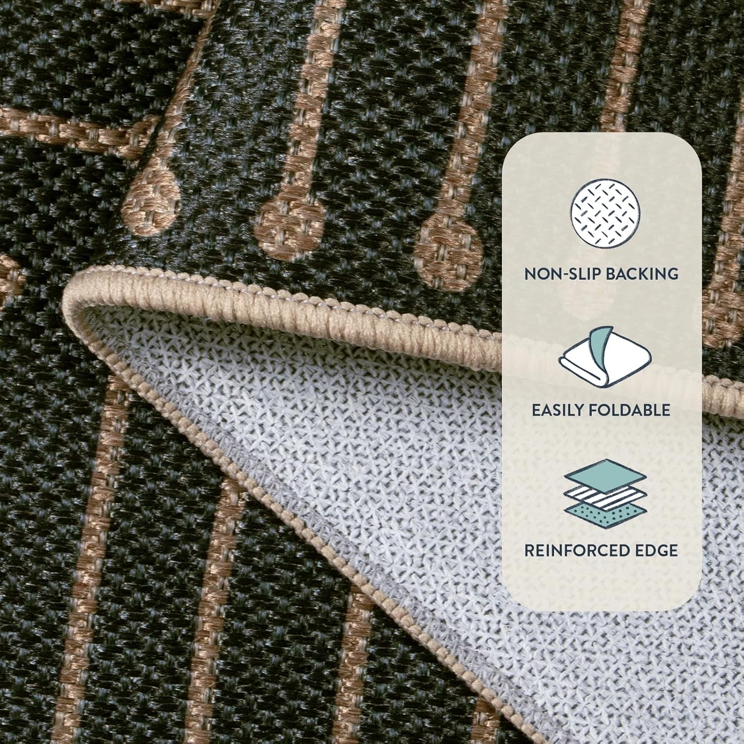 Neutral Geometric 3X5 Easy Jute Rug, Washable Rugs for Bedroom Entryway Outdoor Patio Porch Carpet, Farmhouse Rhombus Non Slip Non Shedding Black Carpet for Kitchen Entrance Balcony