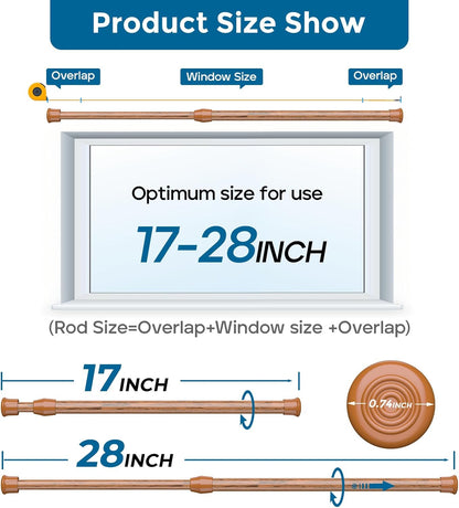 Spring Tension Curtain Rods Short Tension Rod (Wood, 16" to 28"-2Pcs, Optimum Scope of Application 16 to 24 Inch, Can'T Hang Heavy Curtains)