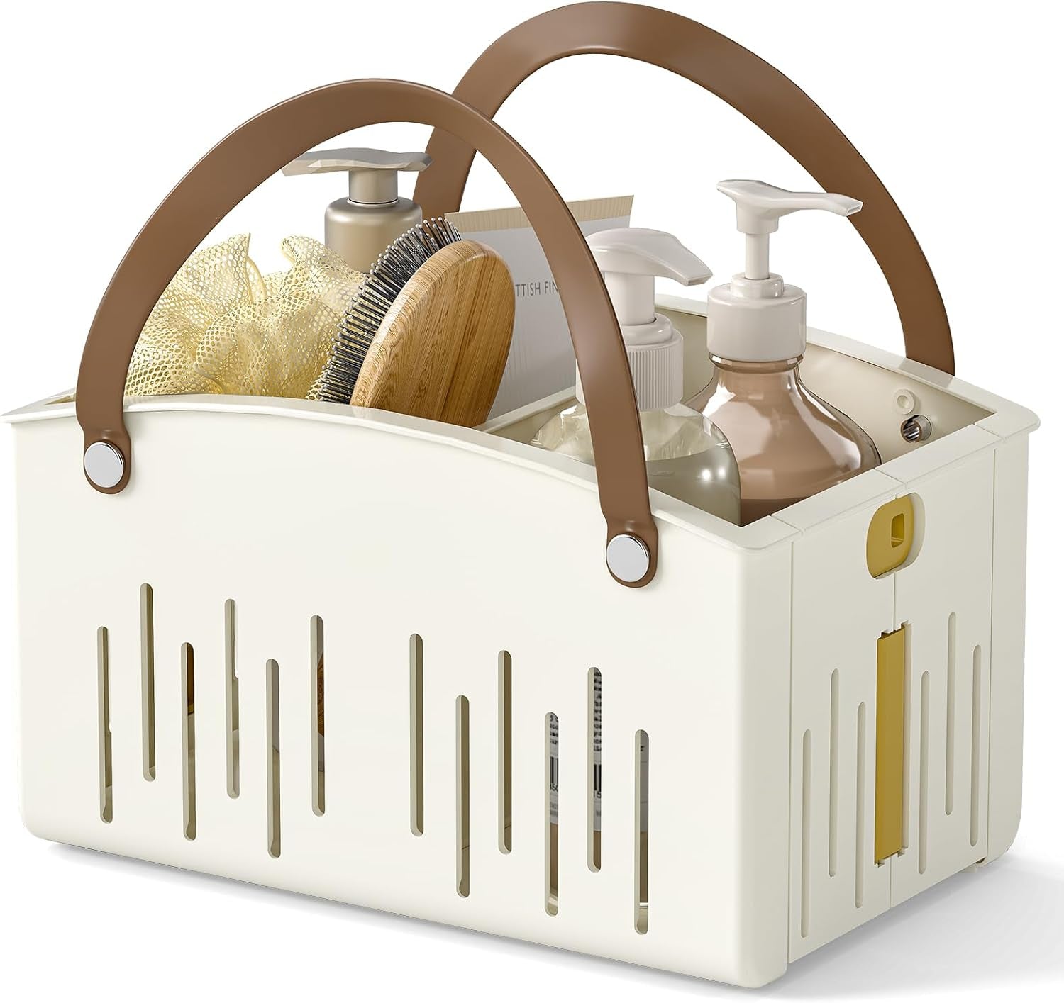 Portable Shower Basket Caddy with Double Handle Foldable Dry Wet Separation Design 11.0 × 7.1 × 6.5In, Travel, Camping, Gym, College Bathroom Tote, White, Ideal Christmas Gifts for Girls