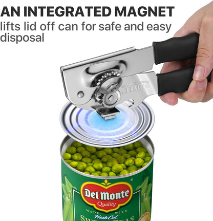 Can Opener Manual Heavy Duty,  Hand Held Can Openers for Seniors with Comfort Grip Sharp Blade, Solid Steel Hand Manual Can Open with Magnet for Kitchen Camping, Black