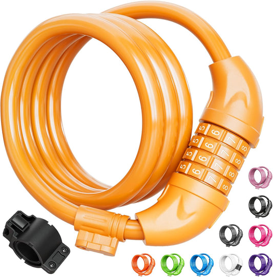 Bike Lock, Bicycle Lock 4 Feet Cable Lock 1/2 Inch Resettable Bike Lock Combination with Mounting Bracket, Bike Accessories for Bicycle, Electric Scooter, Motorcycle