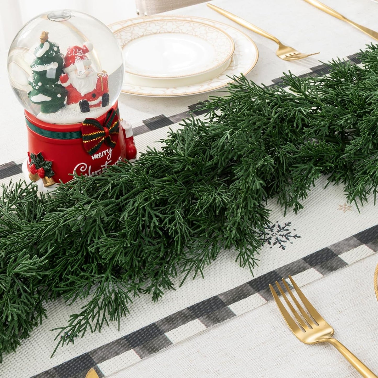 2Pcs Artificial Cedar Garland Real Touch Winter Pine Seasonal Christmas Greenery Garland for Table Mantle Background Wall Decorations (2, 6.4 FT)