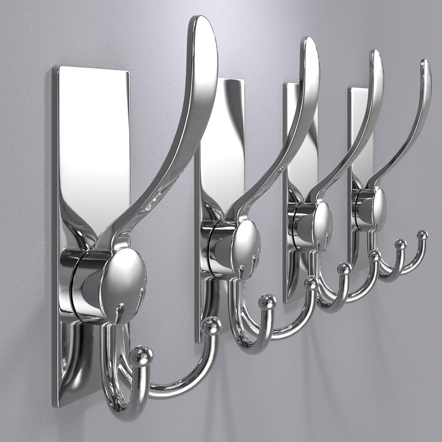 2 Pack Stainless Steel Heavy Duty Coat Hooks, Multifunctional Practical Hooks for Hanging Bathrobes, Coats, Towels, Backpacks, Hats & Kitchen Utensils, Modern Home Organization, Bright Surface