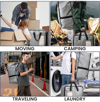 2 Pack Gray Moving Bags W/Adjustable Backpack Straps, Moving Supplies, Moving Boxes Alternative, Heavy Duty Storage Totes for College Packing, Camping Backpack for Travel, Dorm, Laundry