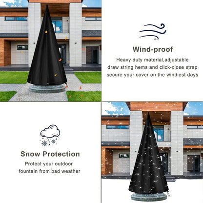 Outdoor 48"X61" Garden Fountain Cover, Heavy Duty Waterproof Bird Bath Cover, Fountain Cover with Locking Drawstring for Winter, Black