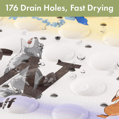 Baby Bath Mat Non Slip, Cartoon Kids Bath Mat for Tub 40 X 16 Inches Full Size Shower Stall Mats - Alphabets & Animals