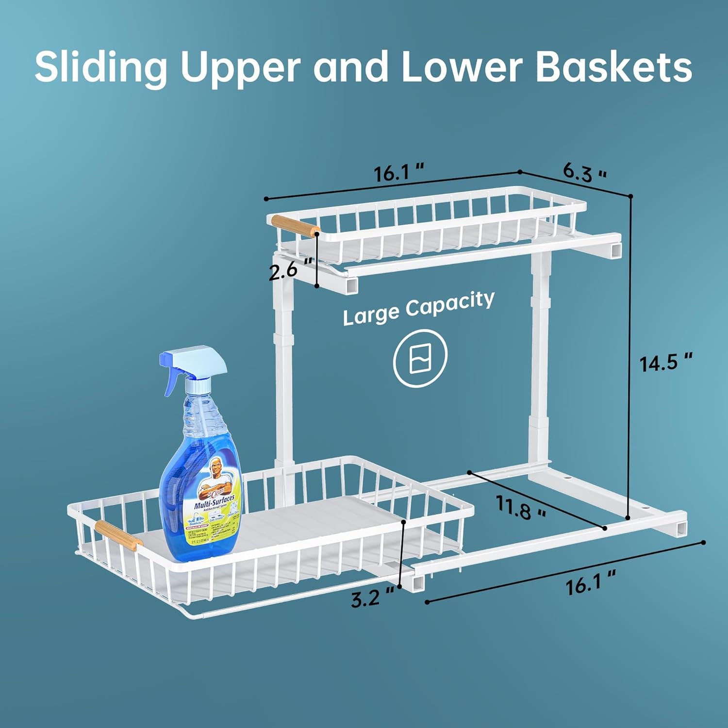 2 Pack under Sink Organizer and Storage, 2 Tier Pull Out Cabinet Organizer, Slide Out under Sink Storage Shelf, Undersink Organizers Shelves for Kitchen Bathroom Pantry Organization