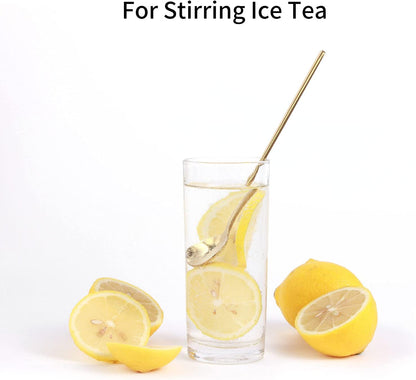 4 PCS 6.7 Inches Coffee/ Tea Spoons Long Handle, Gold, Ice Tea, Espresso Stainless Steel Long Spoons for Stirring