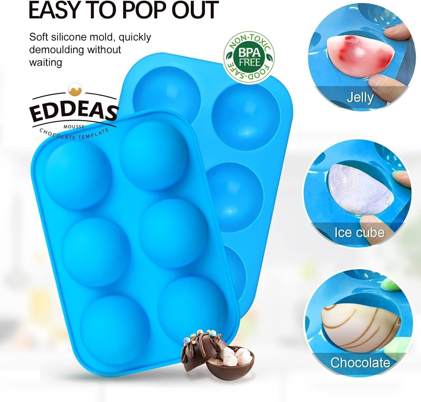 Half Sphere Silicone Molds,  4 Packs 6-Cavity Semi Silicone Dome Molds for Baking, Making Hot Chocolate/Cocoa Bombs, Jelly, Cupcake, Pudding and Dome Mousse