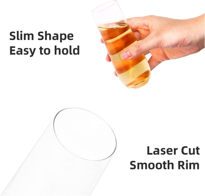 Set of 12 Stemless Crystal Champagne Flutes, 8 Oz Prosecco and Mimosa Glasses