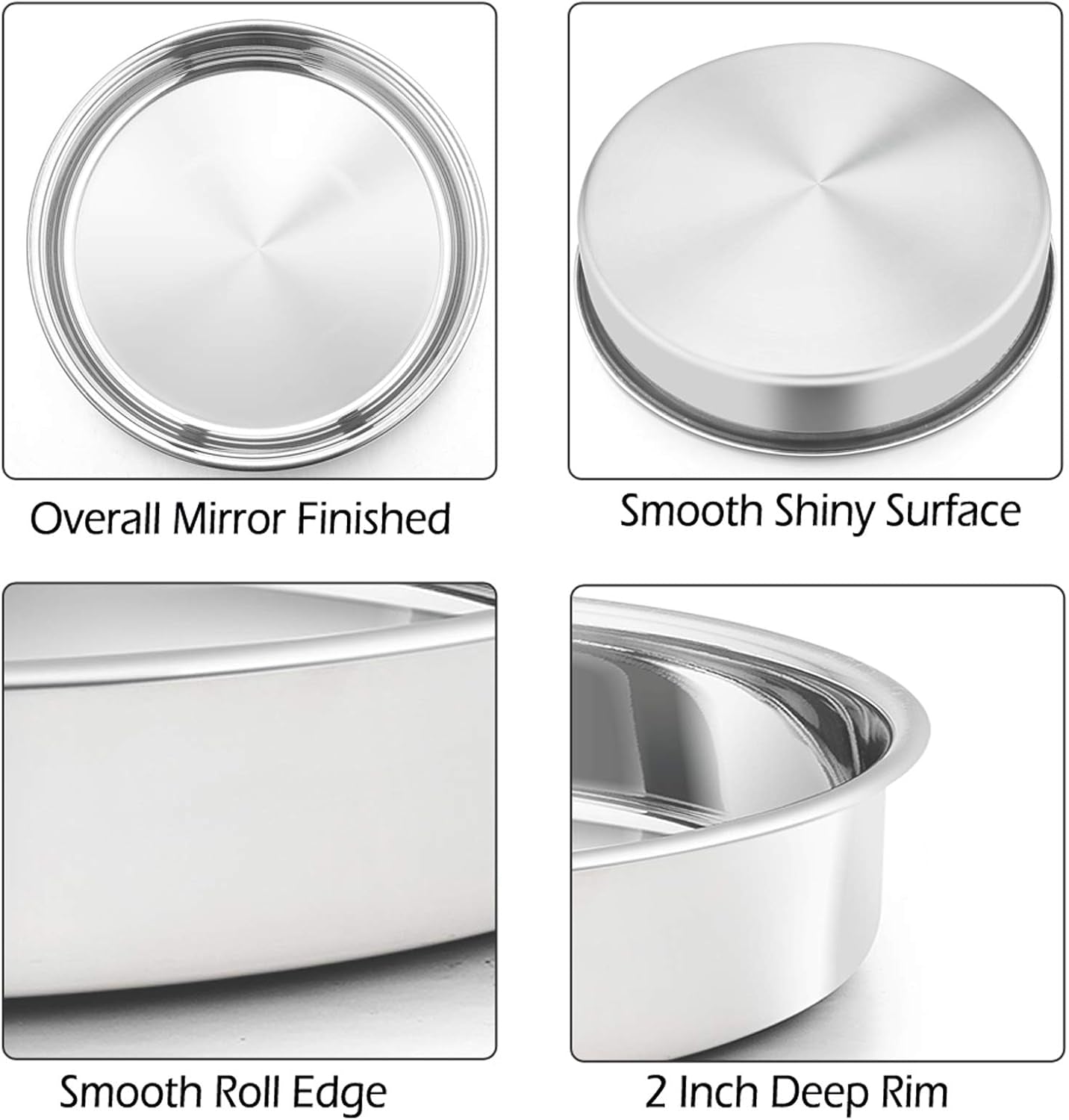 9½-Inch round Cake Pan,  Stainless Steel Bakeware Cake Pan, Easy Releasing & Cleaning, Oven & Dishwasher Safe, Round/Sliver