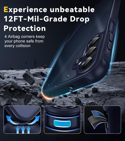 3-In-1 Case for Samsung Galaxy A16 5G with 2 Pack Tempered Glass Screen Protector, [Military Grade Protection] Matte Thin Slim Phone Bumper Cover Hard Back [Anti-Scratch] [Non-Yellowing]-Blue