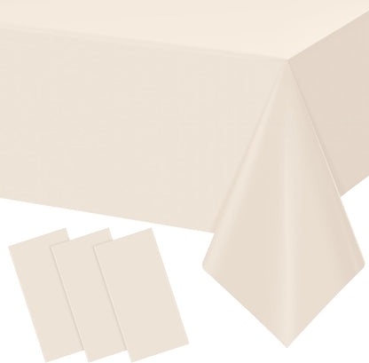 3Pcs Beige Tablecloths for Rectangle Tables,Disposable Plastic Ivory Table Cloth,Waterproof Cream Table Cover for Birthdays Weddings Anniversary Party Decorations,54 X 108 Inch