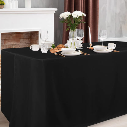 Black Tablecloth Fitted for 6Ft Rectangle Table - Water Resistant Polyester Table Cover for Indoor/Outdoor Use, 72X30 Inches