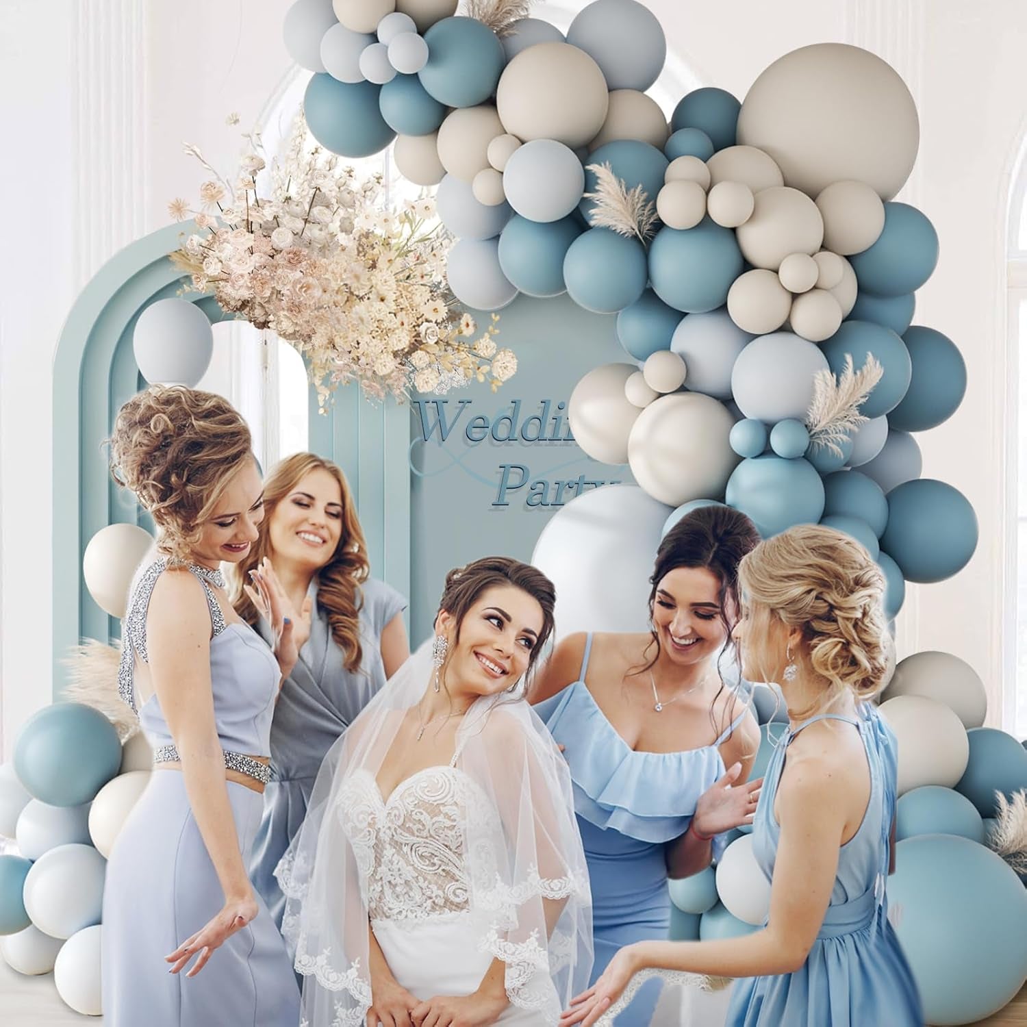 141Pcs Dusty Blue Balloons, Dusty Blue Balloon Arch Kit with White Sand Balloons for Gender Reveal Baby Shower Birthday Party Decorations