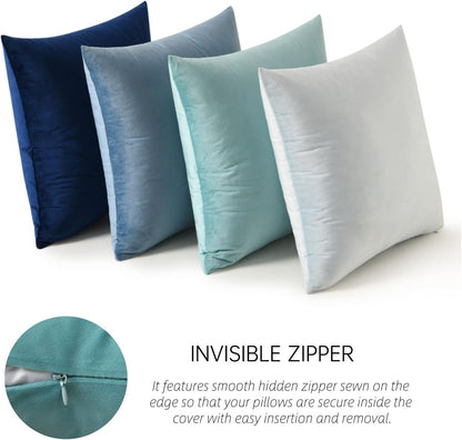 Pack of 4 Velvet Throw Pillow Covers Soft Solid Decorative Square Spring Cushion Case for Sofa Bedroom Living Room 18 X 18 Inch Blue