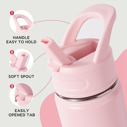12Oz Kids Water Bottle for School, Toddler Bottles with Straws, Stainless Steel Vacuum Insulated Water Bottle for Boys&Girls, Leak-Proof, Bpa-Free, Cherry