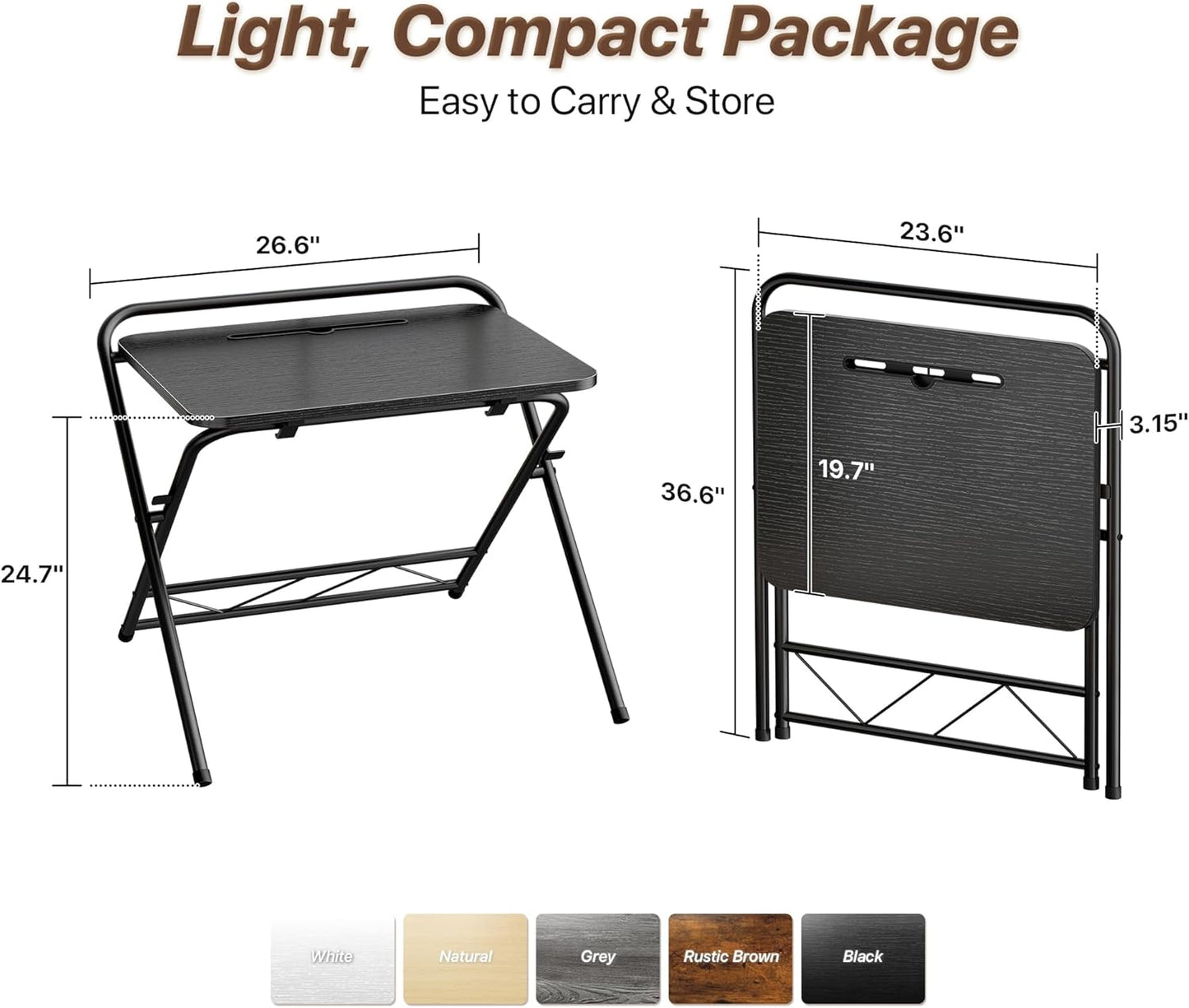Adjustable Height Folding Desk with Tablet Slot, 24-Inch Space-Saving Computer Desk for Home Office, Bedroom, and Study, Black