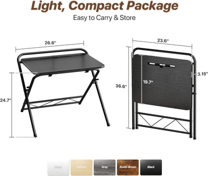 Adjustable Height Folding Desk with Tablet Slot, 24-Inch Space-Saving Computer Desk for Home Office, Bedroom, and Study, Black