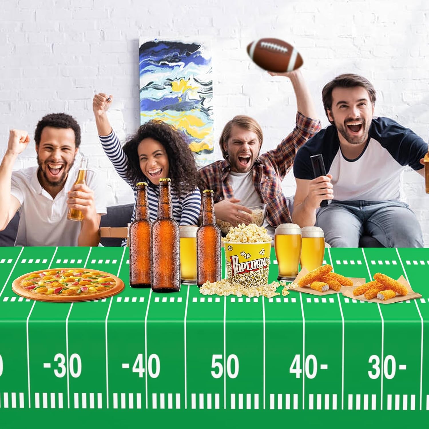 2 Pack Football Tablecloths, Football Themed Disposable Plastic Table Cover for Birthday, Sports Party Games Decorations 54 X 108 Inch