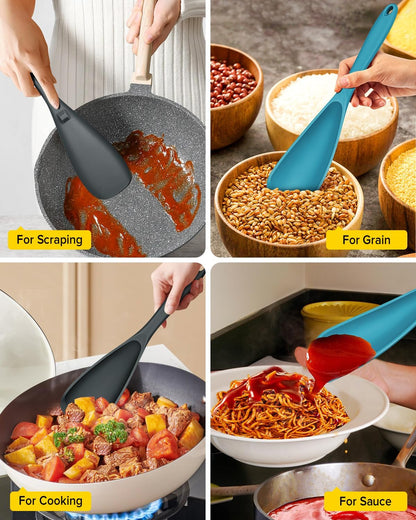 Pack of 2 Cooking Spoons for Non Stick Cookware, Multifunction Spatula Spoon Bpa-Free, One-Piece Design, Suitable for Scooping, Scraping, Serving and Mixing(Gray-Blue)