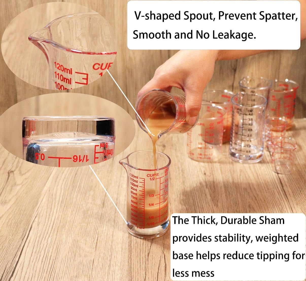 Ackers 4Oz Glass Measuring Cup – Shot Glass with Ounce,Ml,Cups Markings for Kitchen & Bar(Red Line)