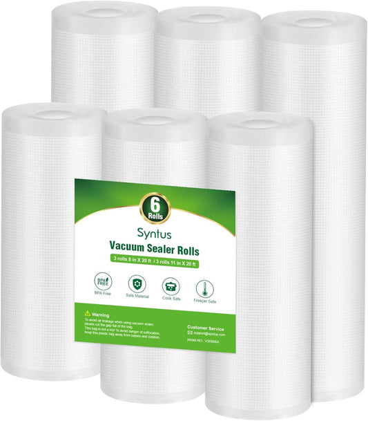 Vacuum Sealer Bags, 6 Pack 3 Rolls 11" X 20' and 3 Rolls 8" X 20' Commercial Grade BPA Free Bag Rolls, Food Vac Bags for Storage, Meal Prep or Sous Vide