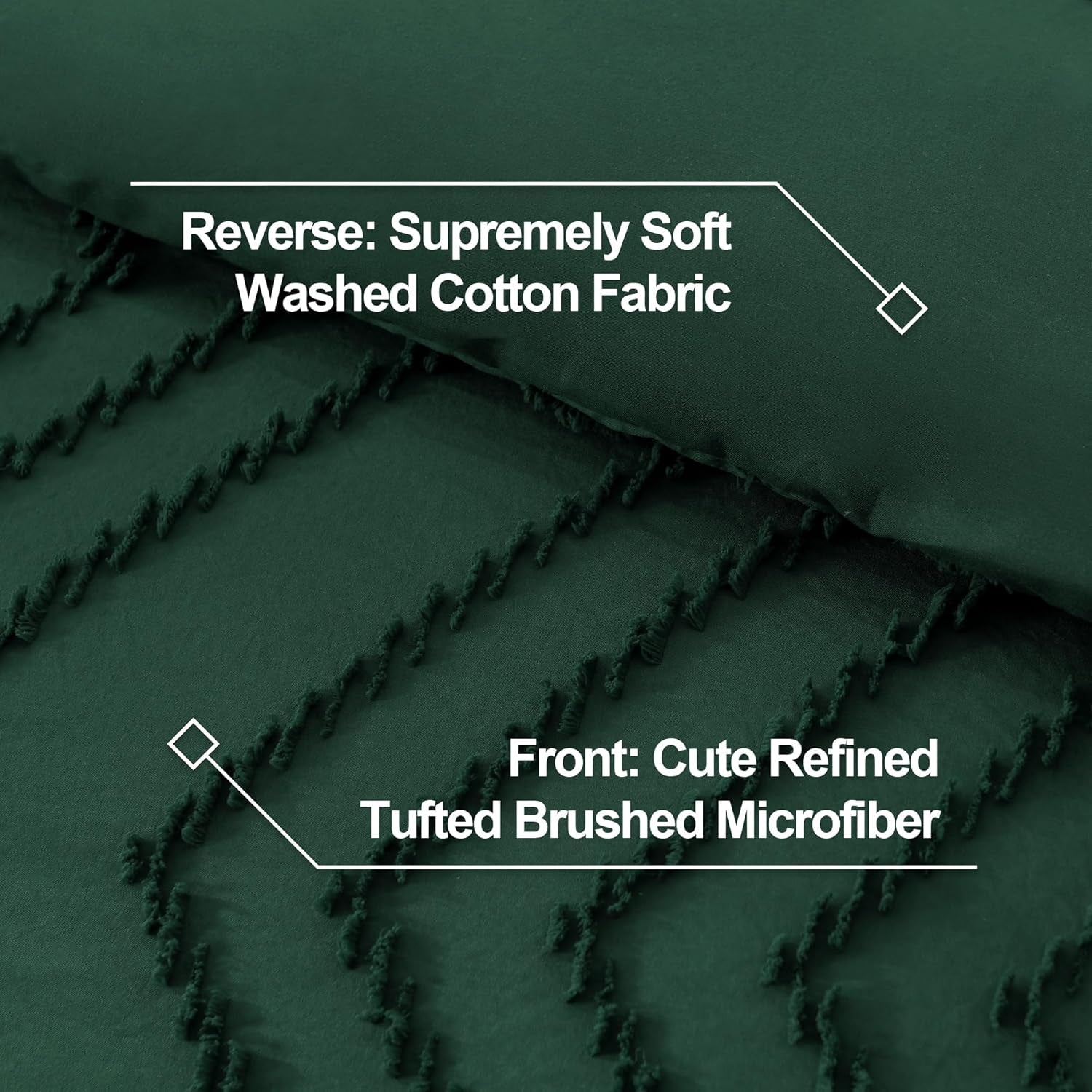 King Size Comforter Set Dark Emerald Green, 3 Pieces Lightweight Fluffy Comforter King Size Boho Tufted Comforter Bed Set Gift Choice