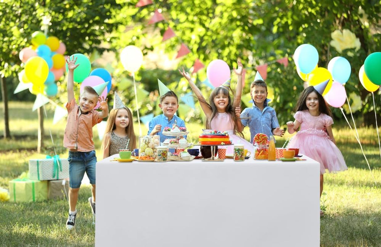 2 Packs Rectangle Fitted Tablecloth, 6 Foot Washable Fabric Table Cloth, Waterproof Polyester Table Cover for Party, Trade Show, Outdoor and Indoor (White, 30" X 72")