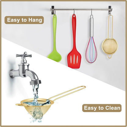 Conical Fine Mesh Strainer Set of 2, 3.3” Stainless Steel Tea Strainer Sieve with Long Handle for Kitchen & Bar, Filtering Tea, Coffee, Cocktail, Dishwasher Safe, (Gold)